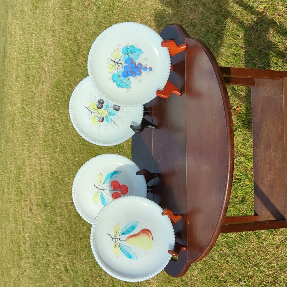 4 Westmoreland Milk Glass Beaded Edge Salad Plates 1950's